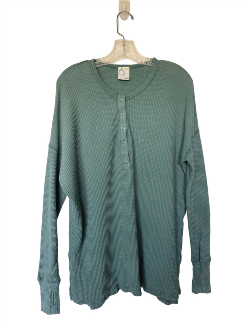 aerie Long Sleeve Waffle Henley Top in Sage Green